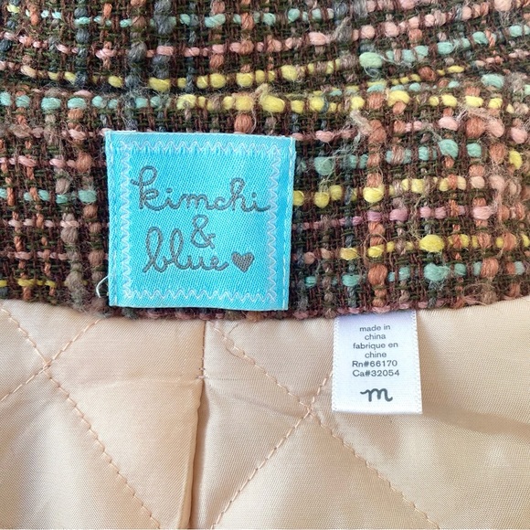 Kimchi & Blue Wool Blend Tweed Coat in Multicolor Brown Plaid, Size M - Picture 11 of 14